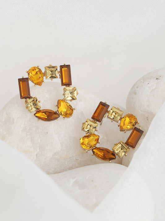 GOLD PLATED PARTY DESIGNER STONE STUD FOR WOMEN