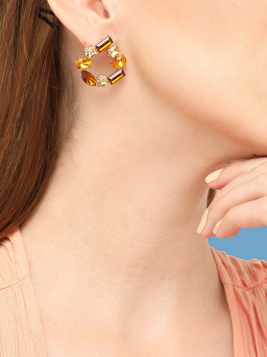 GOLD PLATED PARTY DESIGNER STONE STUD FOR WOMEN