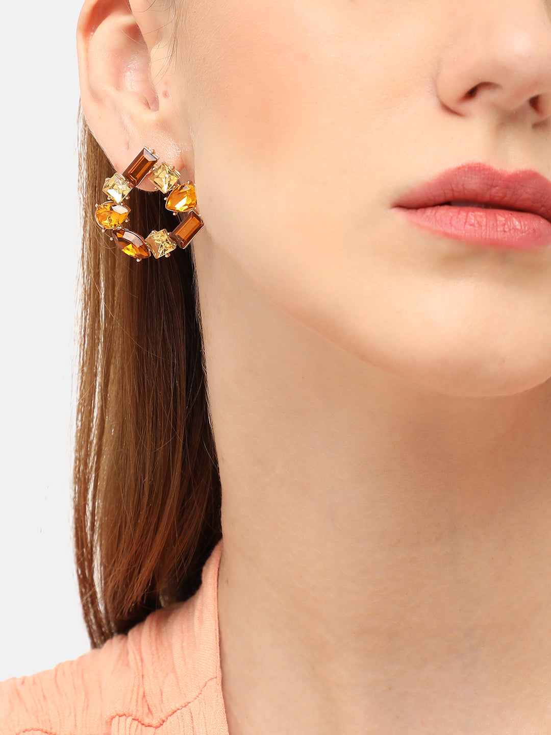 GOLD PLATED PARTY DESIGNER STONE STUD FOR WOMEN