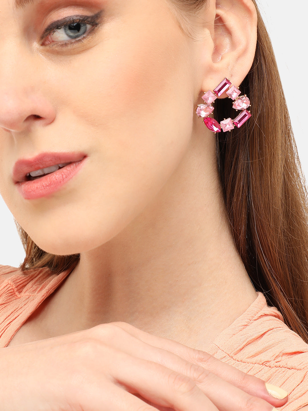 GOLD PLATED PARTY DESIGNER STONE STUD FOR WOMEN