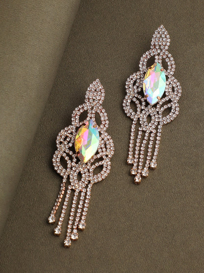 GOLD PLATED PARTY DESIGNER STONE DROP EARRING FOR WOMEN