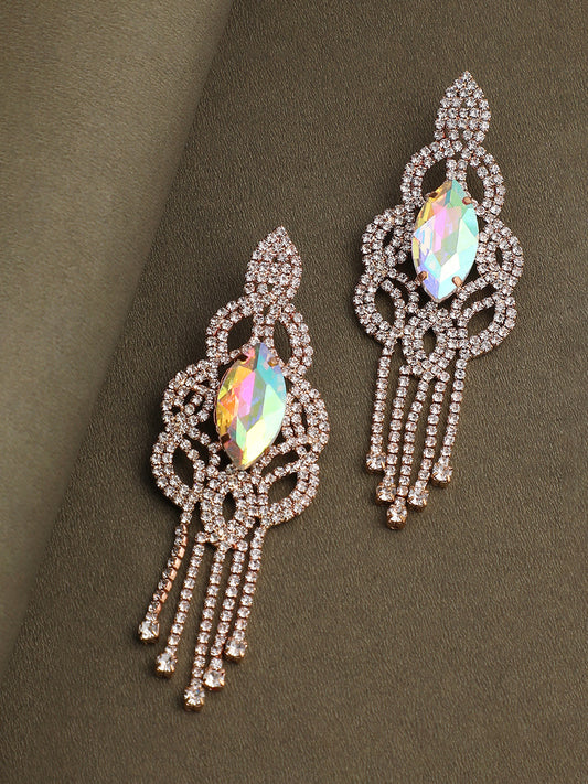GOLD PLATED PARTY DESIGNER STONE DROP EARRING FOR WOMEN