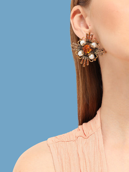 GOLD PLATED PARTY DESIGNER STONE STUD FOR WOMEN