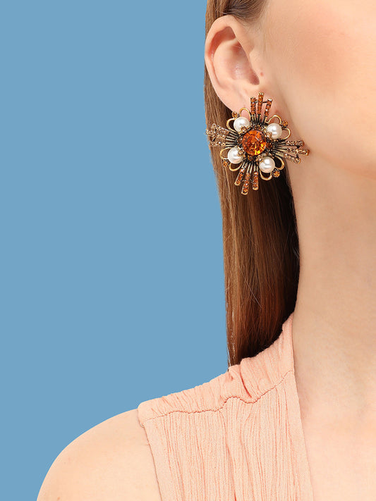 GOLD PLATED PARTY DESIGNER STONE STUD FOR WOMEN