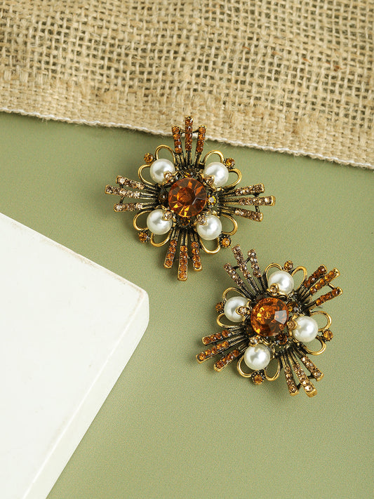 GOLD PLATED PARTY DESIGNER STONE STUD FOR WOMEN