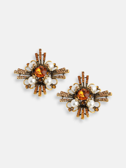 GOLD PLATED PARTY DESIGNER STONE STUD FOR WOMEN