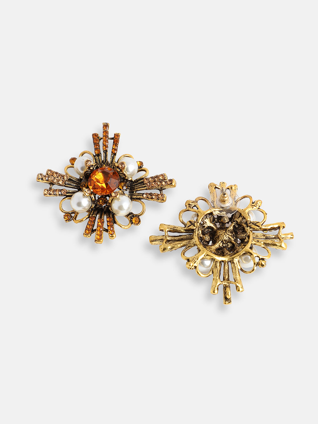 GOLD PLATED PARTY DESIGNER STONE STUD FOR WOMEN