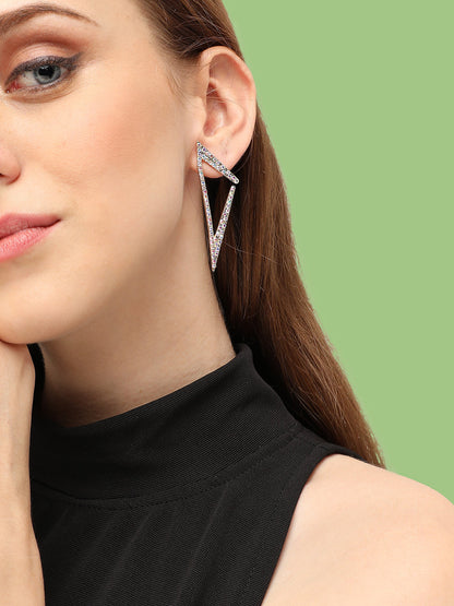 SILVER PLATED PARTY DESIGNER STONE DROP EARRING FOR WOMEN