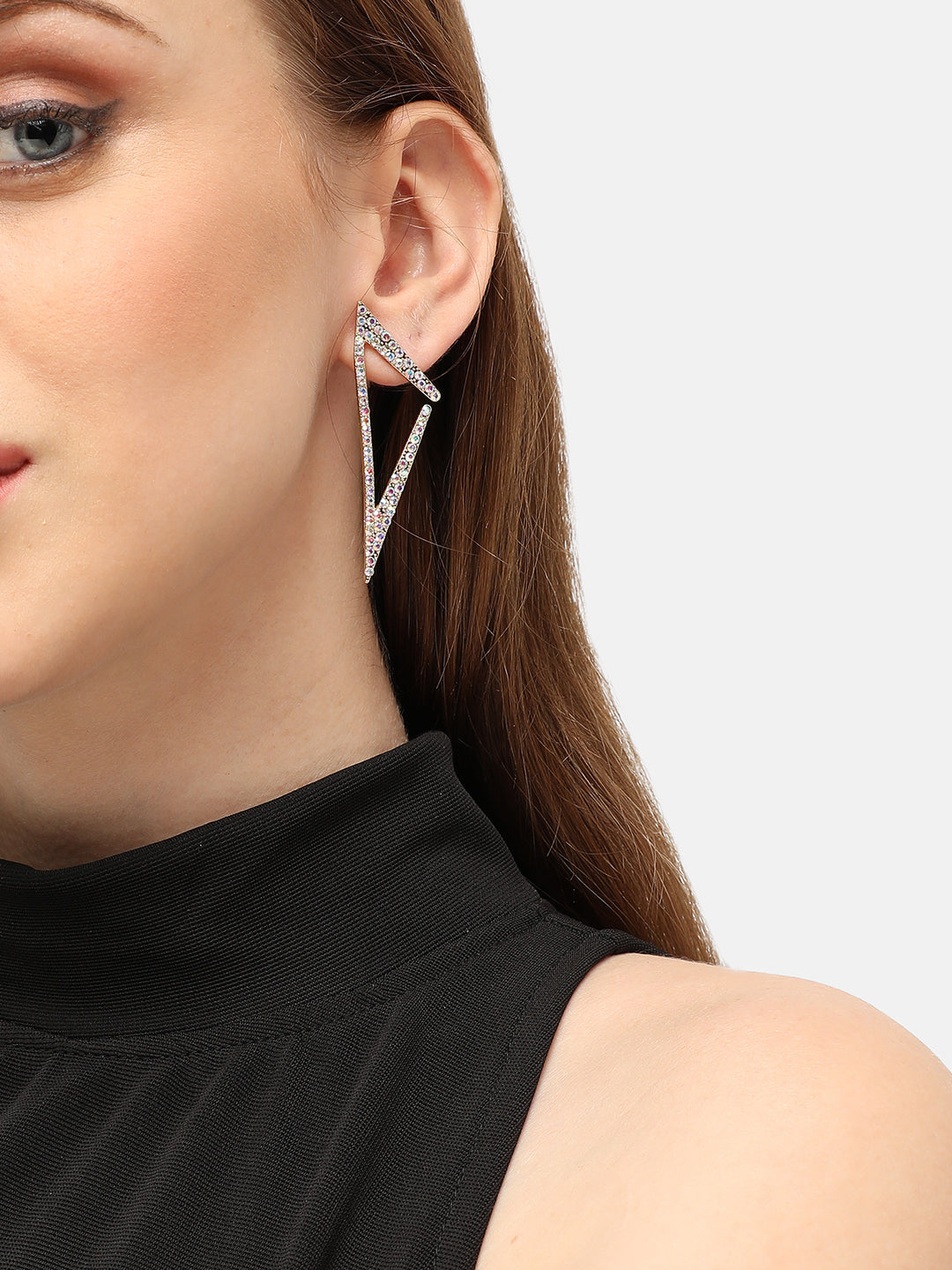 SILVER PLATED PARTY DESIGNER STONE DROP EARRING FOR WOMEN