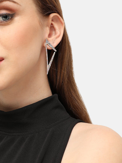 SILVER PLATED PARTY DESIGNER STONE DROP EARRING FOR WOMEN