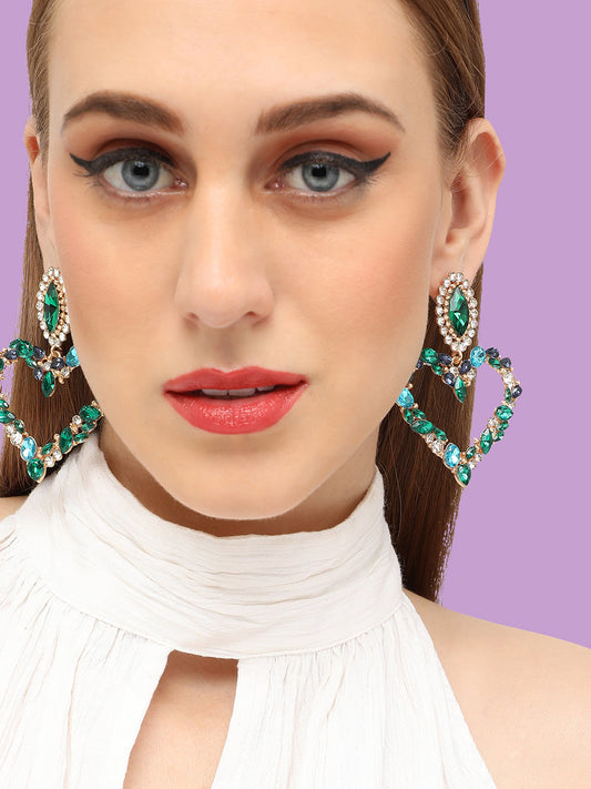GOLD PLATED PARTY DESIGNER STONE DROP EARRING FOR WOMEN