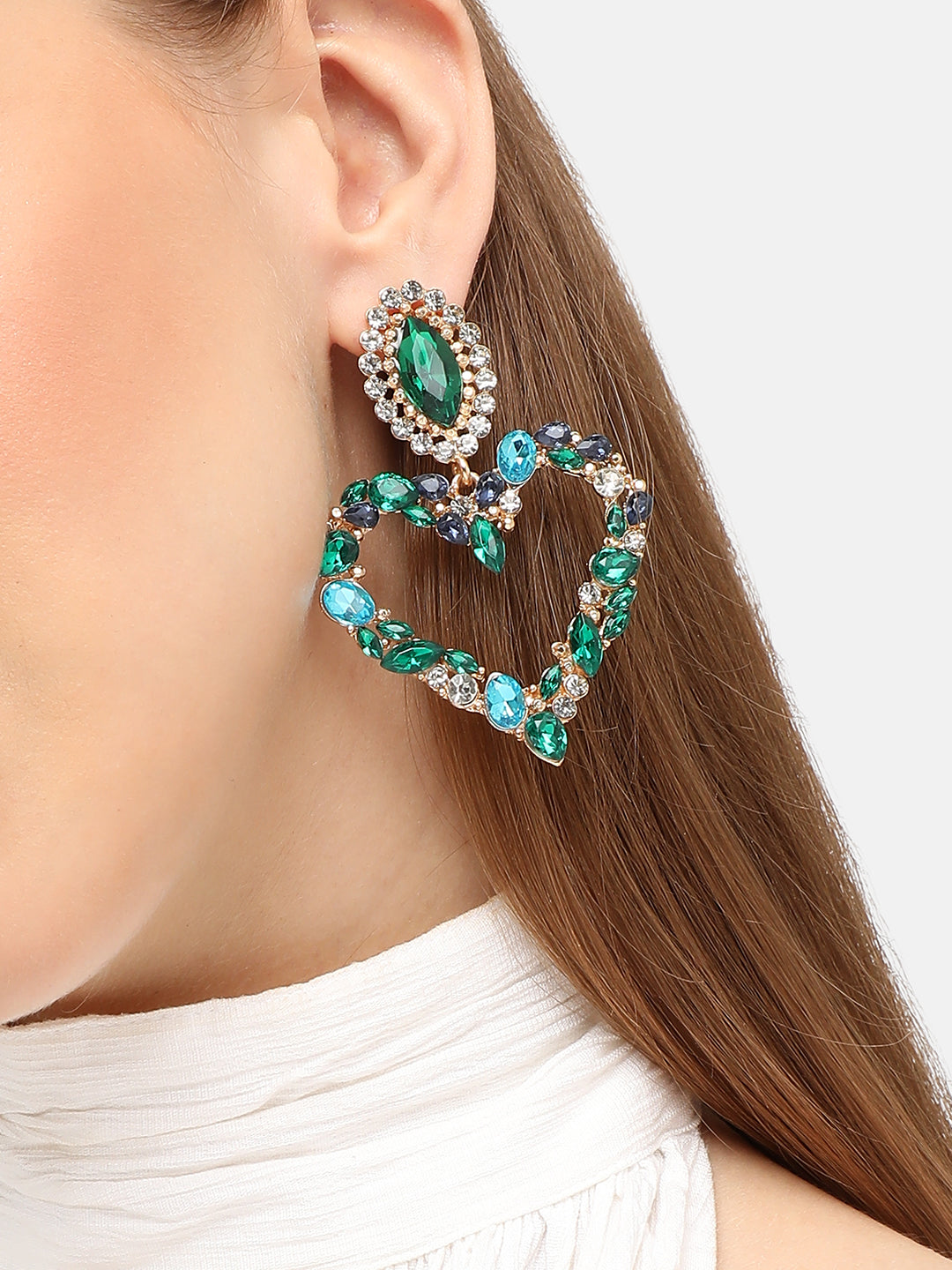 GOLD PLATED PARTY DESIGNER STONE DROP EARRING FOR WOMEN