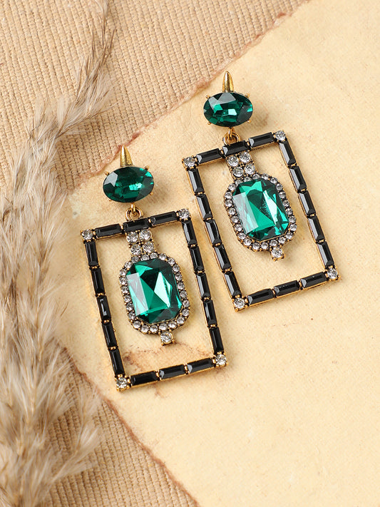GOLD PLATED PARTY DESIGNER STONE DROP EARRING FOR WOMEN