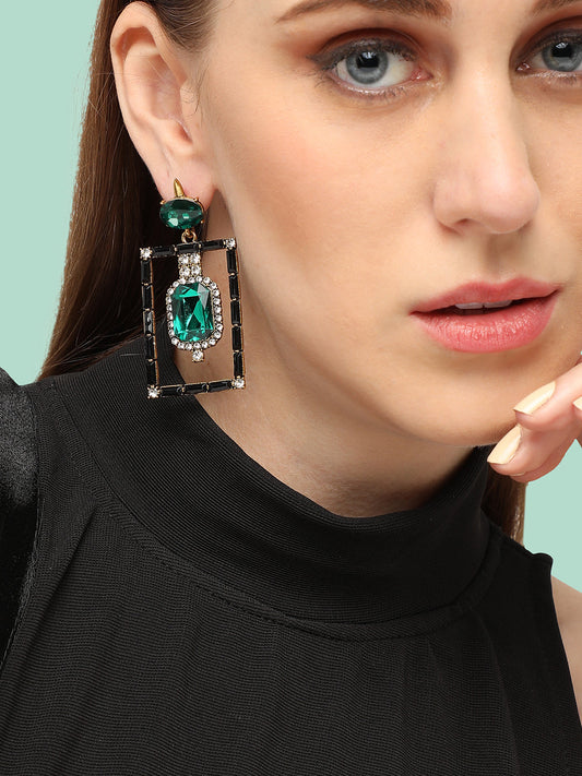 GOLD PLATED PARTY DESIGNER STONE DROP EARRING FOR WOMEN