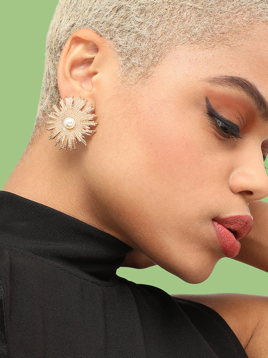 GOLD PLATED PARTY DESIGNER STONE STUD FOR WOMEN