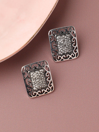 SILVER PLATED PARTY DESIGNER STONE STUD FOR WOMEN