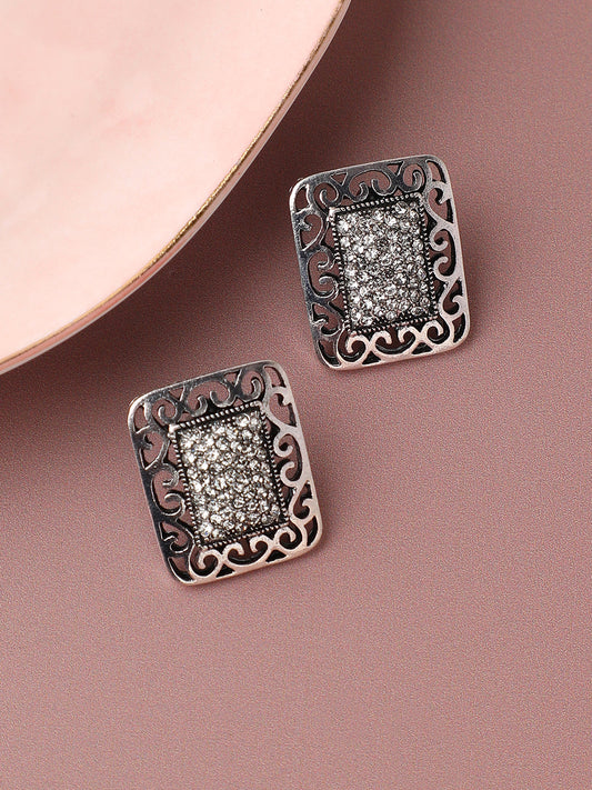 SILVER PLATED PARTY DESIGNER STONE STUD FOR WOMEN