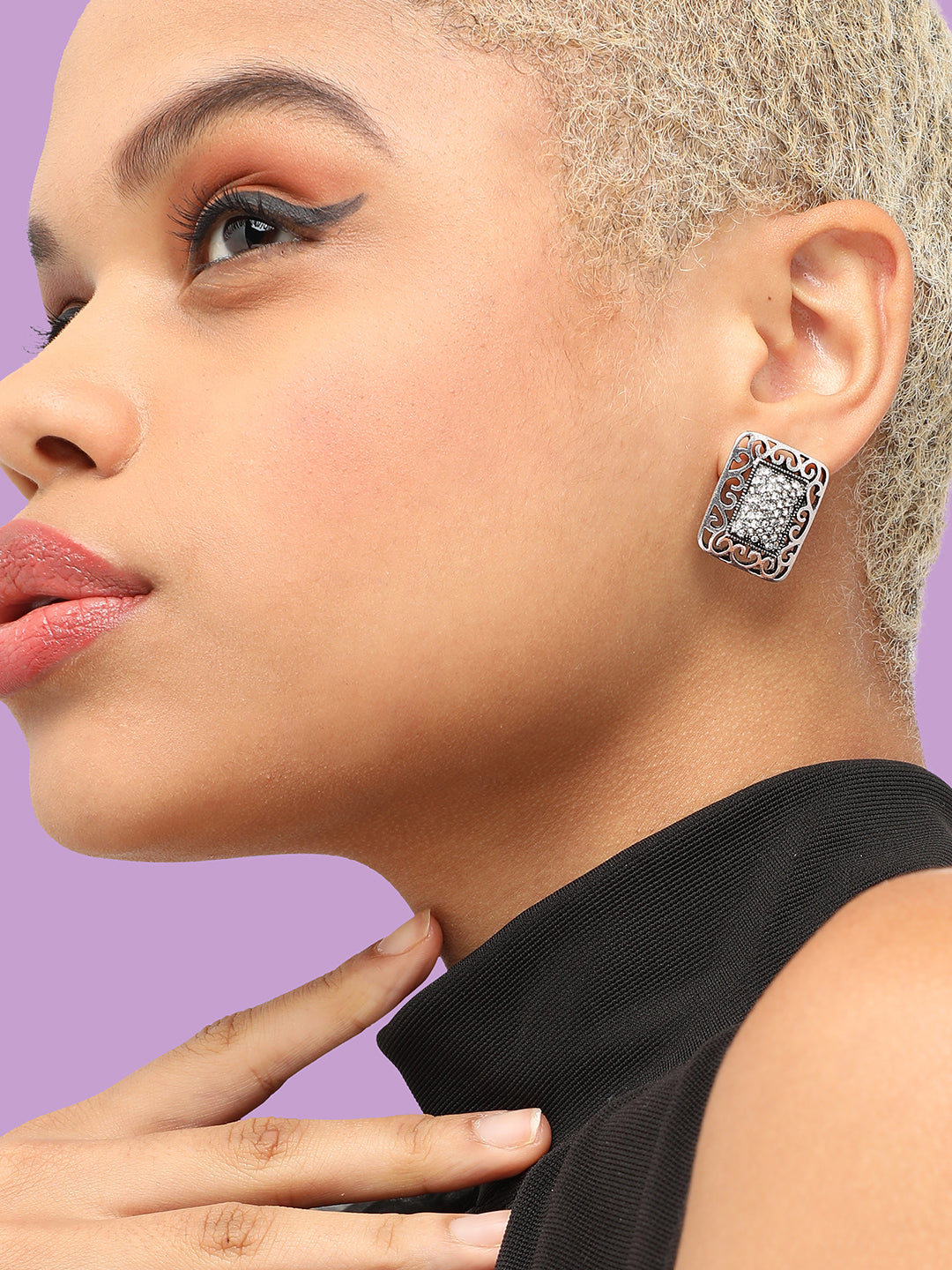 SILVER PLATED PARTY DESIGNER STONE STUD FOR WOMEN