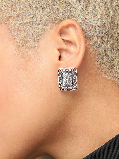 SILVER PLATED PARTY DESIGNER STONE STUD FOR WOMEN