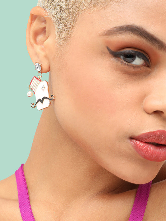 GOLD PLATED PARTY DESIGNER STONE DROP EARRING FOR WOMEN