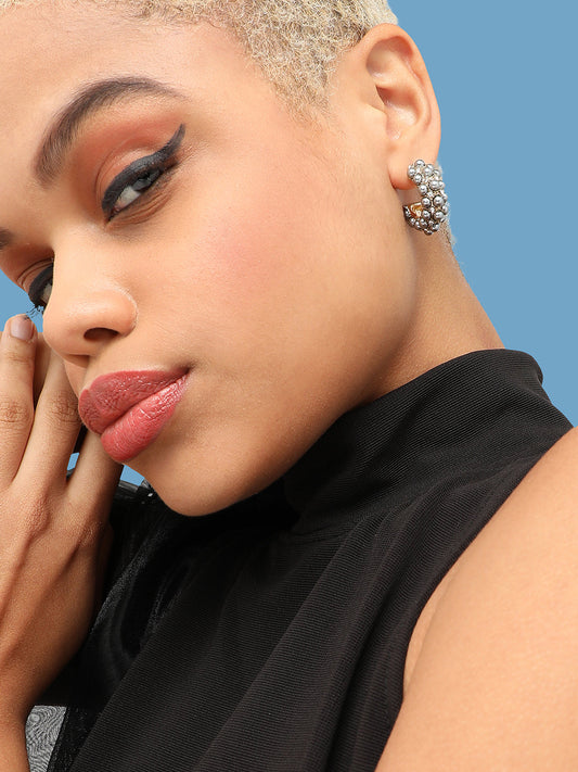 GOLD PLATED PARTY DESIGNER STONE HOOP EARRING FOR WOMEN