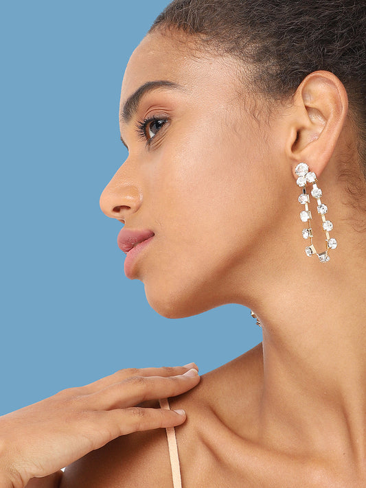 GOLD PLATED PARTY DESIGNER STONE DROP EARRING FOR WOMEN
