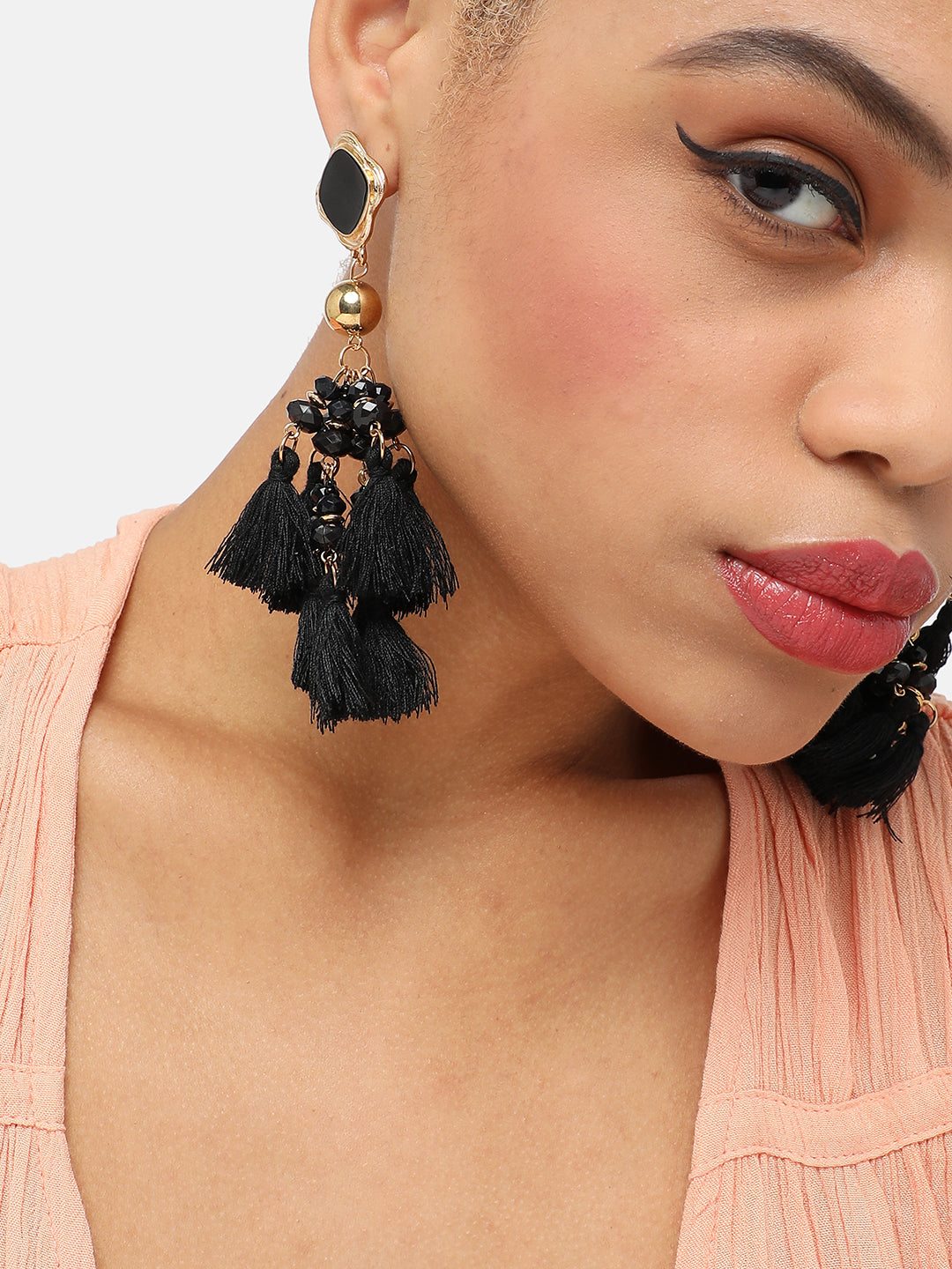 GOLD PLATED PARTY DESIGNER STONE DROP EARRING FOR WOMEN