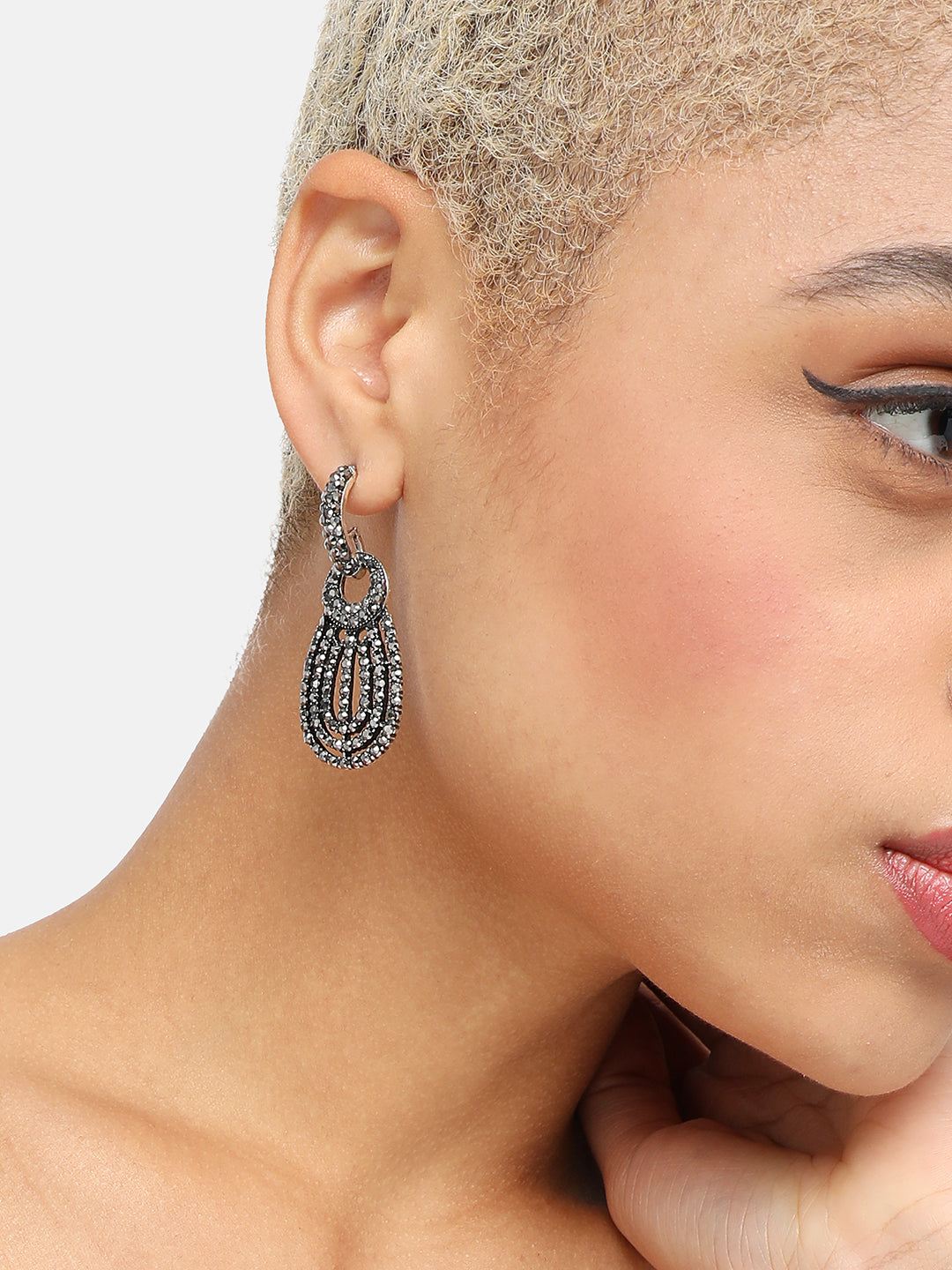 GOLD PLATED PARTY DESIGNER STONE DROP EARRING FOR WOMEN