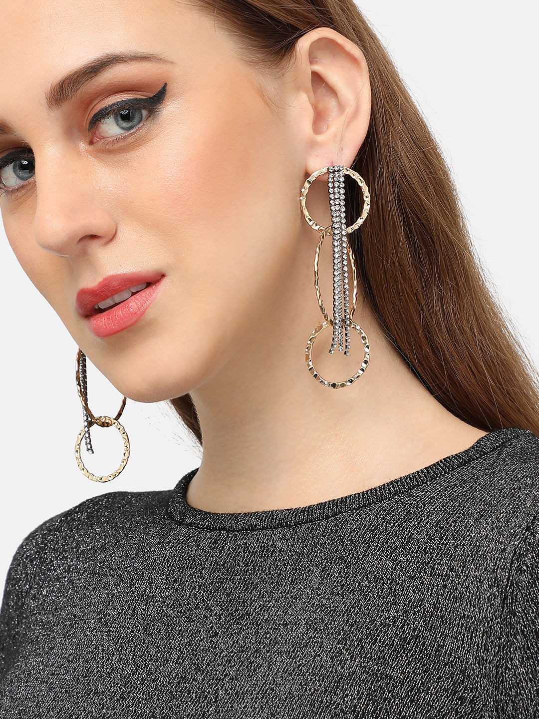 GOLD PLATED PARTY DESIGNER STONE DROP EARRING FOR WOMEN