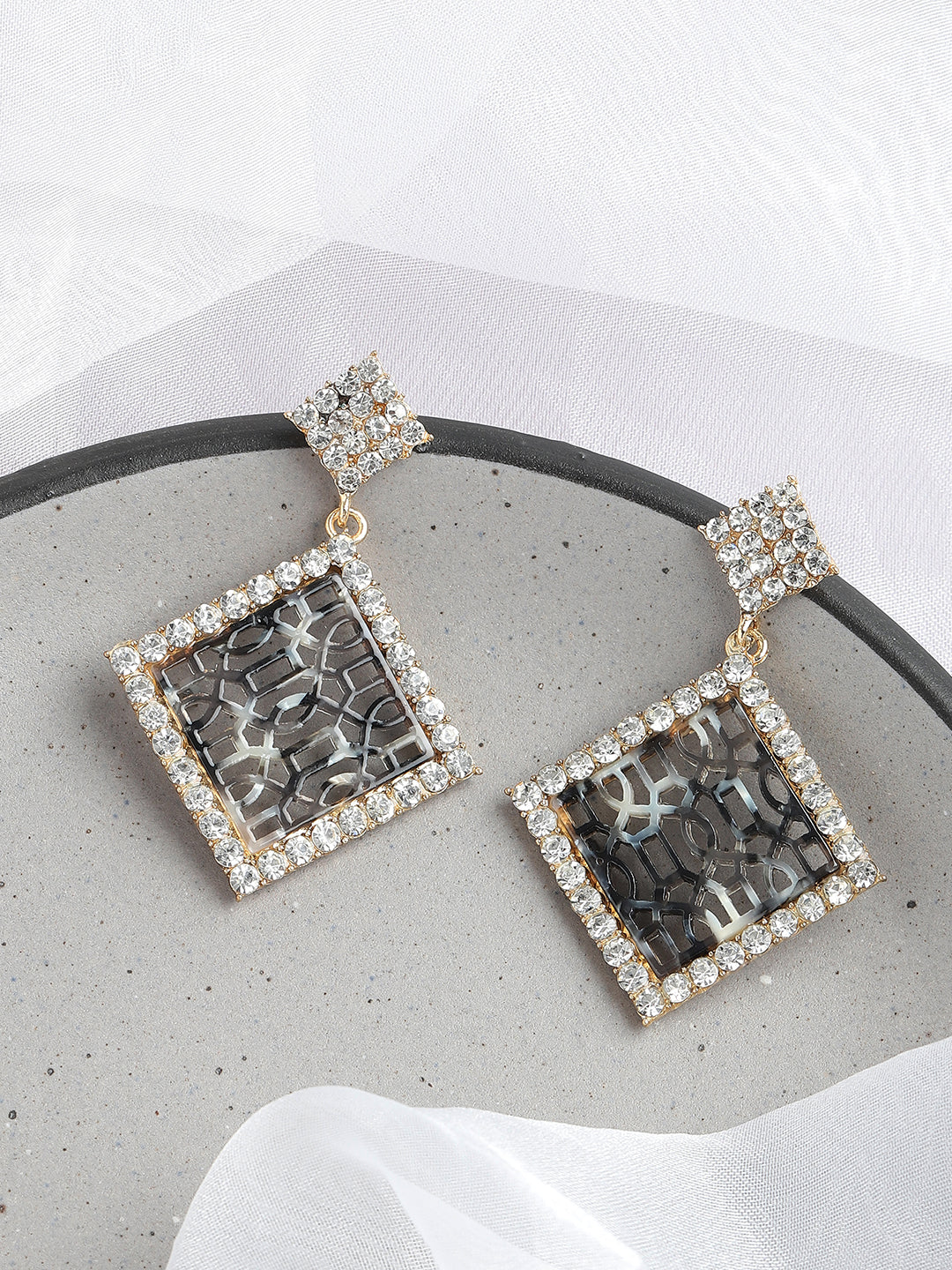 GOLD PLATED PARTY DESIGNER STONE DROP EARRING FOR WOMEN