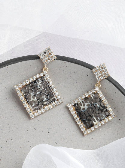 GOLD PLATED PARTY DESIGNER STONE DROP EARRING FOR WOMEN