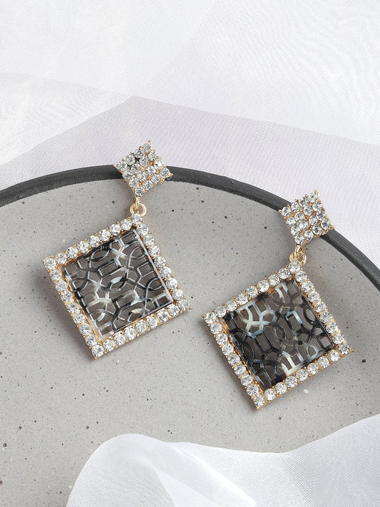 GOLD PLATED PARTY DESIGNER STONE DROP EARRING FOR WOMEN