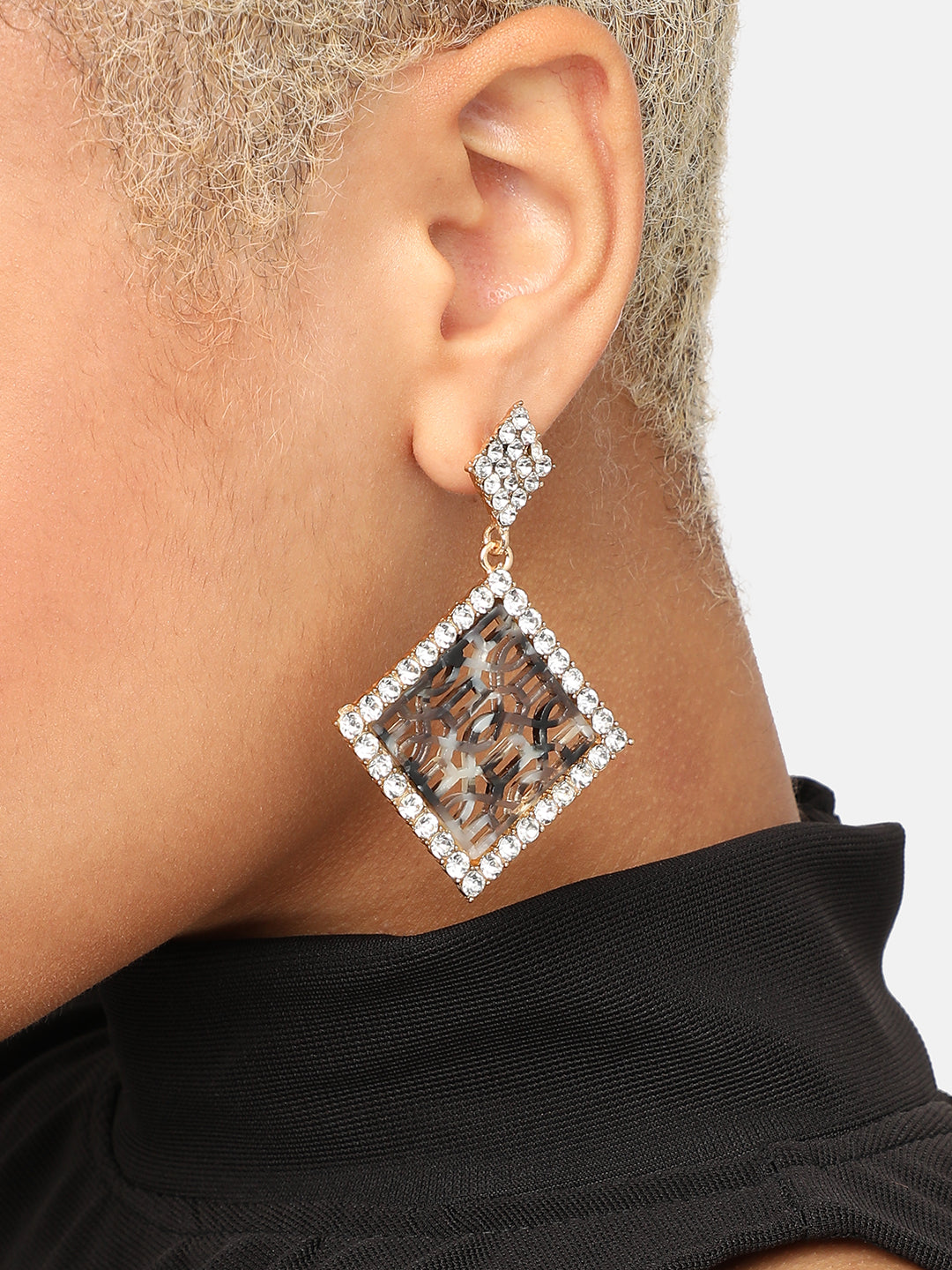 GOLD PLATED PARTY DESIGNER STONE DROP EARRING FOR WOMEN