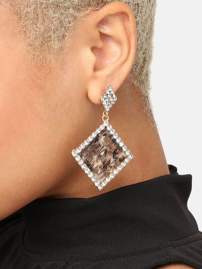 GOLD PLATED PARTY DESIGNER STONE DROP EARRING FOR WOMEN
