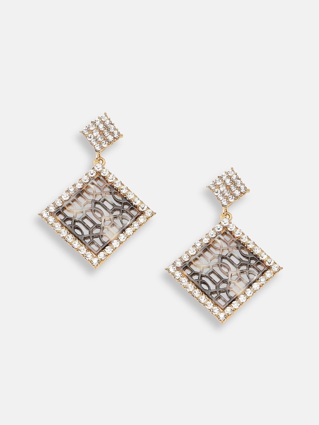 GOLD PLATED PARTY DESIGNER STONE DROP EARRING FOR WOMEN