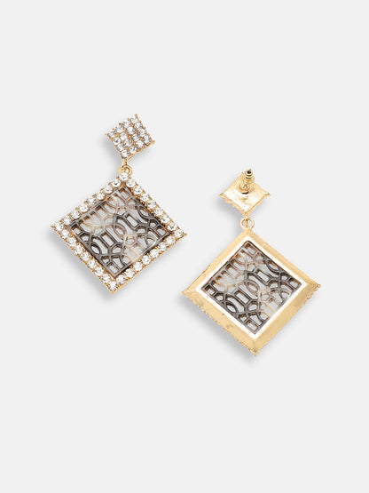 GOLD PLATED PARTY DESIGNER STONE DROP EARRING FOR WOMEN