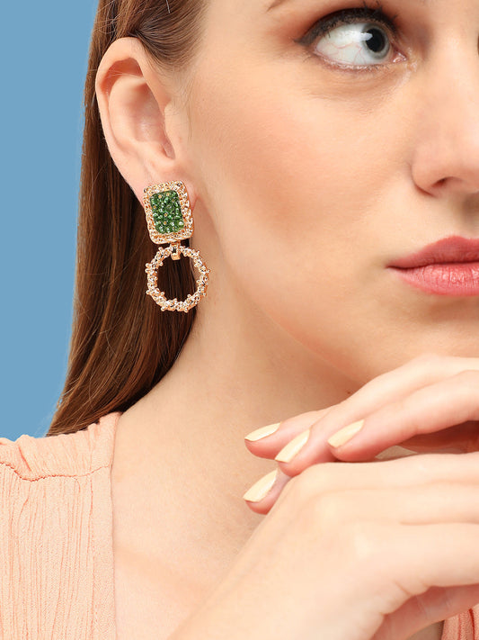 GOLD PLATED PARTY DESIGNER STONE DROP EARRING FOR WOMEN