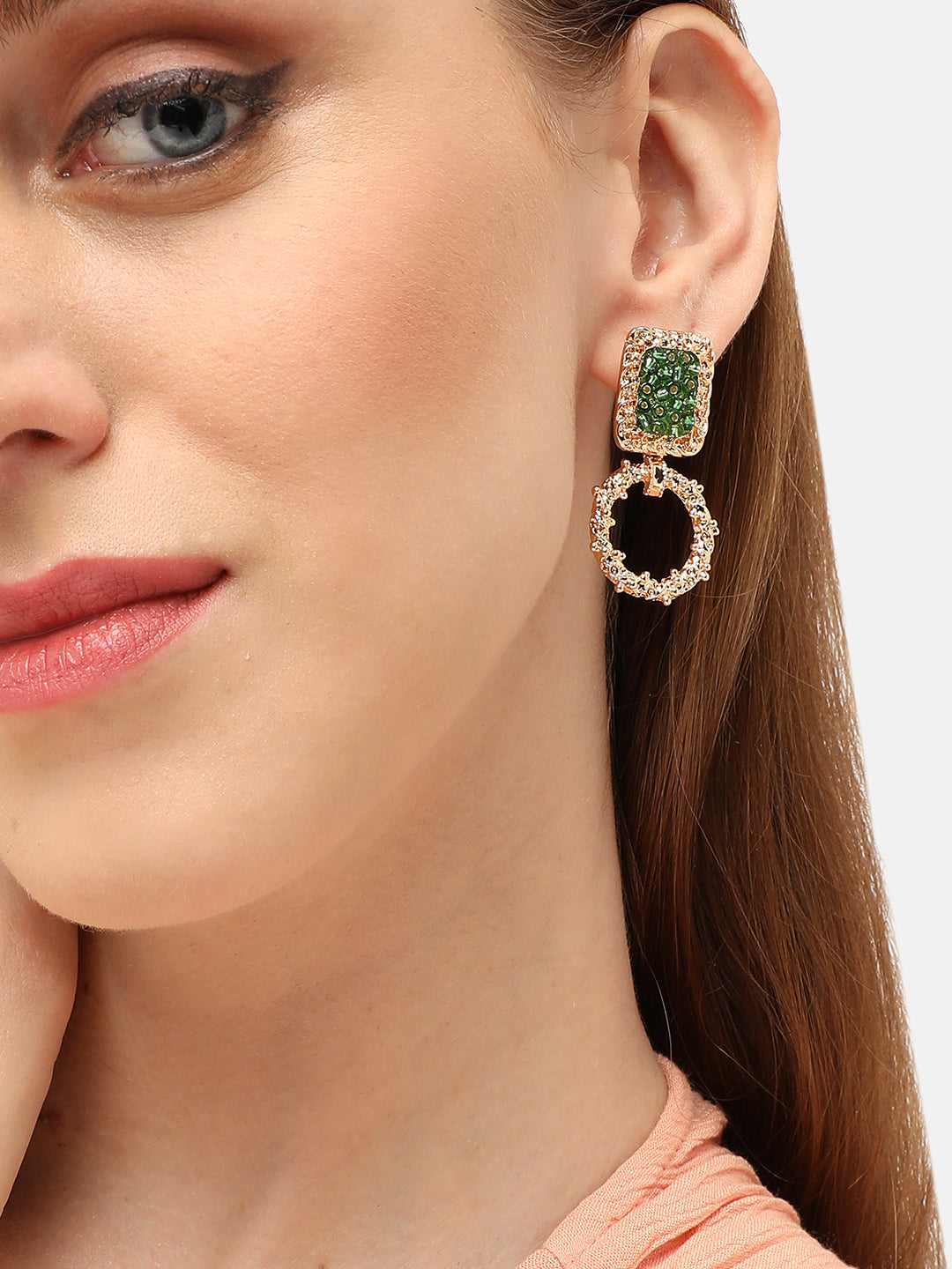 GOLD PLATED PARTY DESIGNER STONE DROP EARRING FOR WOMEN