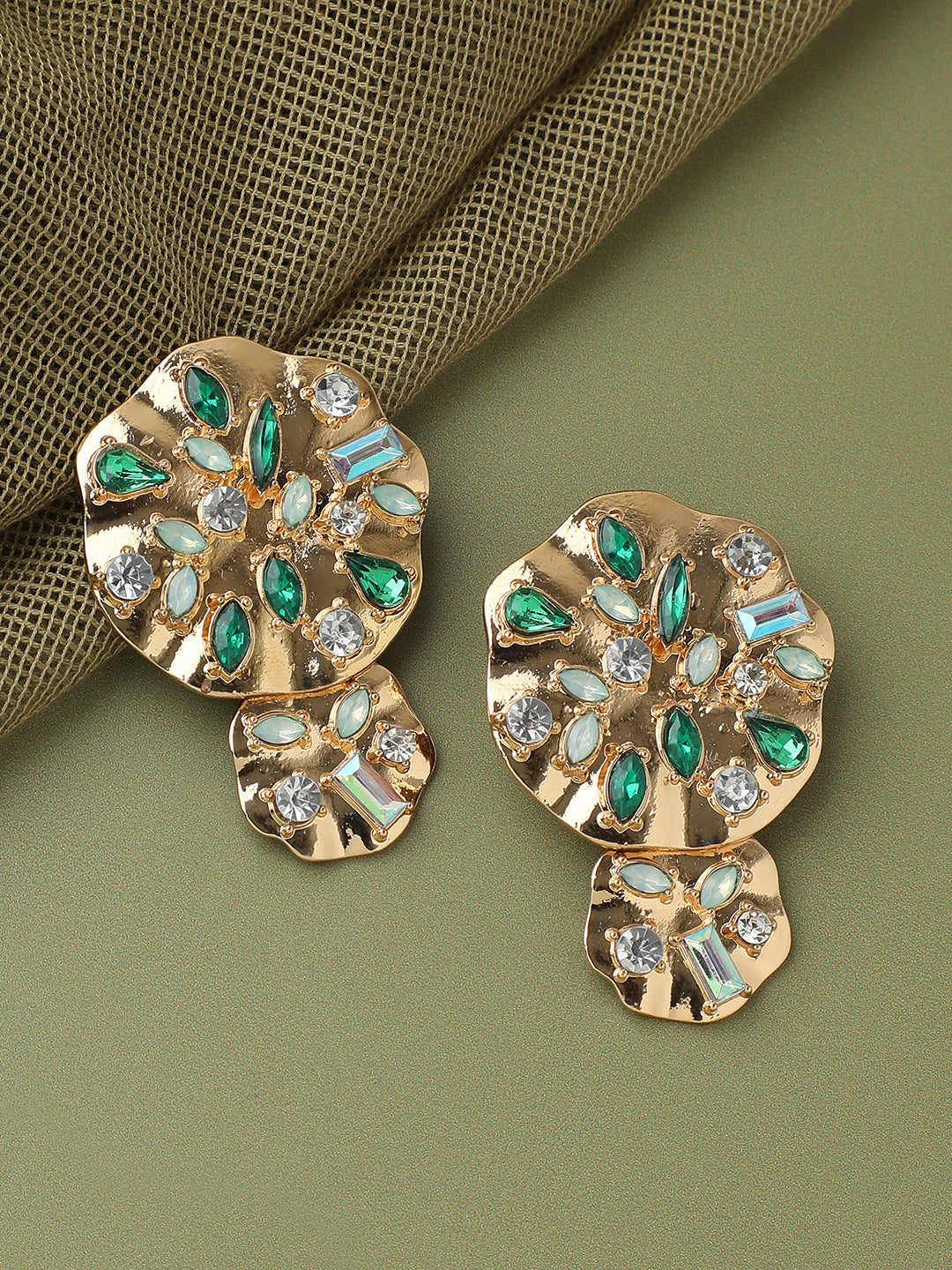 GOLD PLATED PARTY DESIGNER STONE DROP EARRING FOR WOMEN