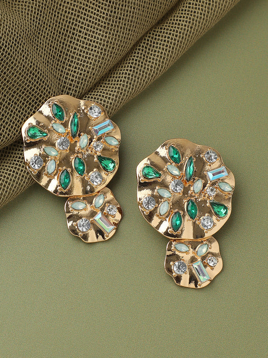 GOLD PLATED PARTY DESIGNER STONE DROP EARRING FOR WOMEN