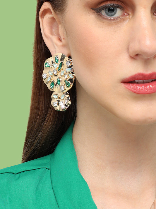 GOLD PLATED PARTY DESIGNER STONE DROP EARRING FOR WOMEN