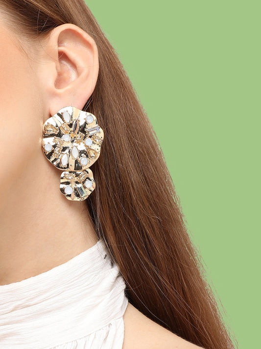 GOLD PLATED PARTY DESIGNER STONE DROP EARRING FOR WOMEN