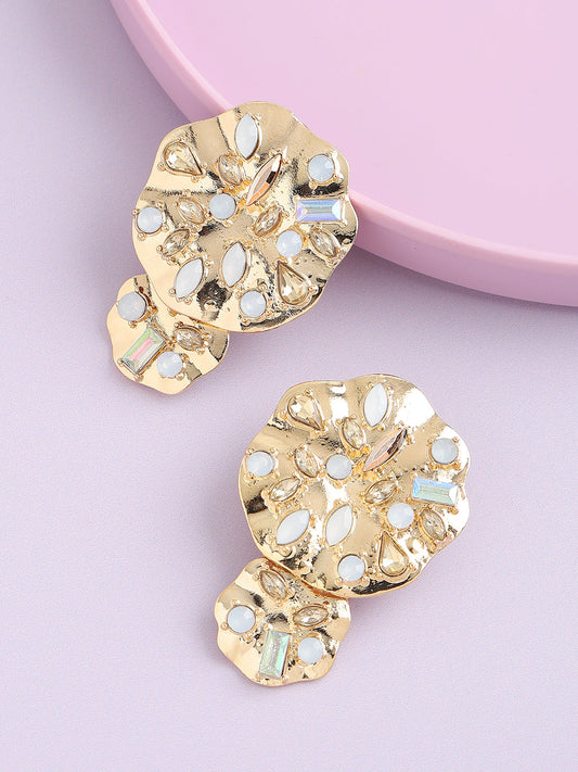 GOLD PLATED PARTY DESIGNER STONE DROP EARRING FOR WOMEN