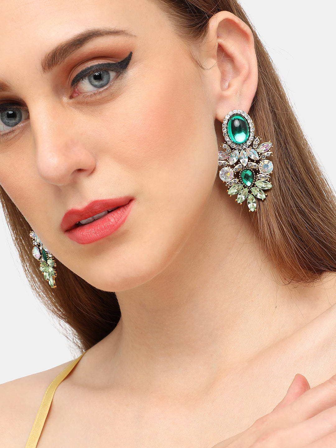 GOLD PLATED PARTY DESIGNER STONE DROP EARRING FOR WOMEN