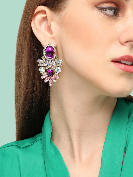 GOLD PLATED PARTY DESIGNER STONE DROP EARRING FOR WOMEN