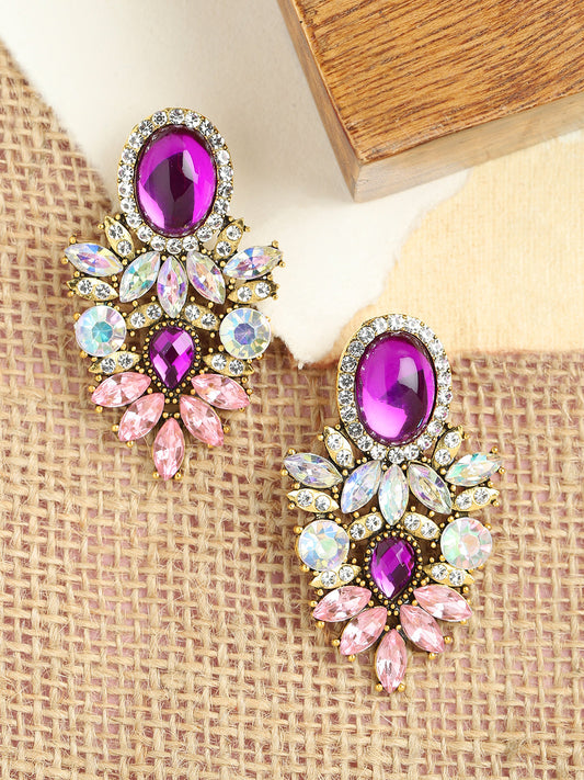 GOLD PLATED PARTY DESIGNER STONE DROP EARRING FOR WOMEN