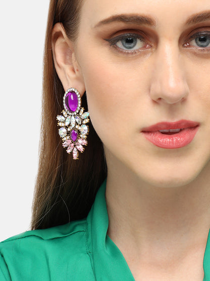 GOLD PLATED PARTY DESIGNER STONE DROP EARRING FOR WOMEN