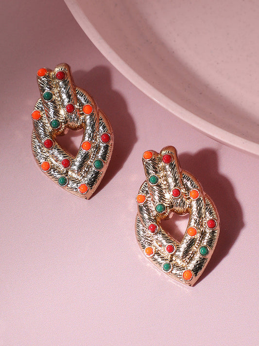 GOLD PLATED PARTY DESIGNER STONE DROP EARRING FOR WOMEN