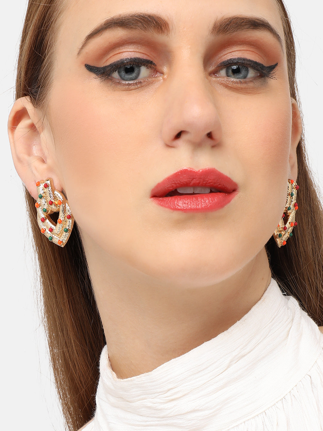 GOLD PLATED PARTY DESIGNER STONE DROP EARRING FOR WOMEN