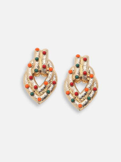 GOLD PLATED PARTY DESIGNER STONE DROP EARRING FOR WOMEN